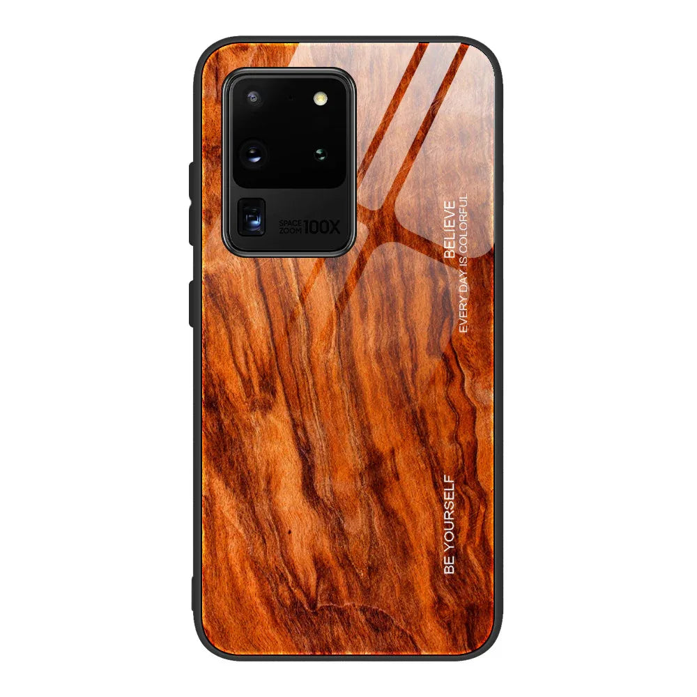Wood grain tempered glass Samsung phone case - Viexta