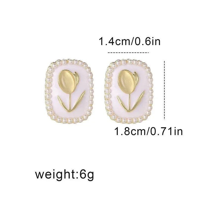 French Tulip Cat's Eye Stone Earrings - Viexta