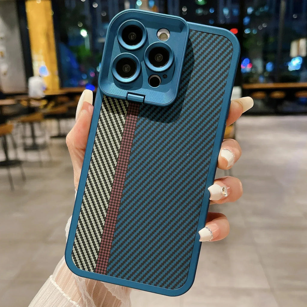 Carbon Fiber Magnetic Lens Bracket iPhone Case - Viexta