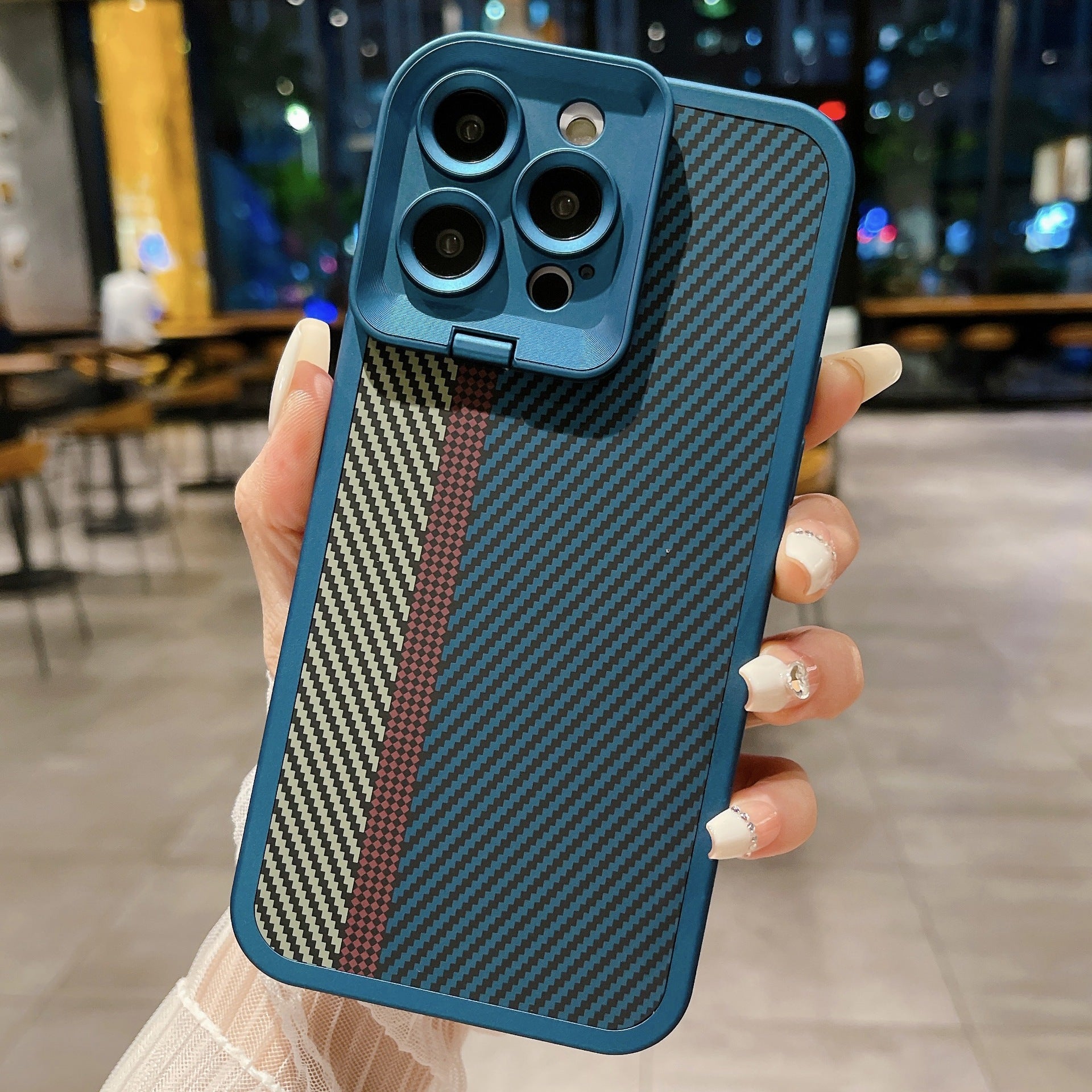 Carbon Fiber Magnetic Lens Bracket iPhone Case