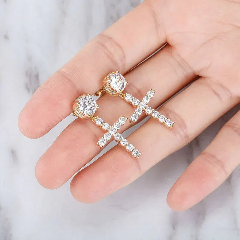 Zircon Cross Stud Earrings - Viexta
