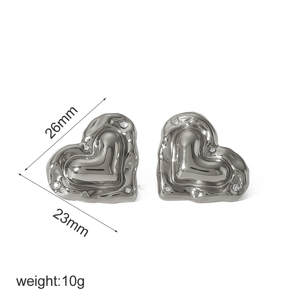 Love Heart-shaped Stainless Steel 18K Ear Stud And Ring