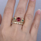 Gold-plated Inlaid Red Flower Ring - Viexta