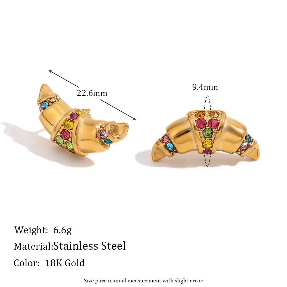 Stainless Steel Horn Shaped Rhinestone Studs - Viexta