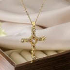affordable-luxuryplated-real-gold-zircon-cross-pendant-necklace - Viexta