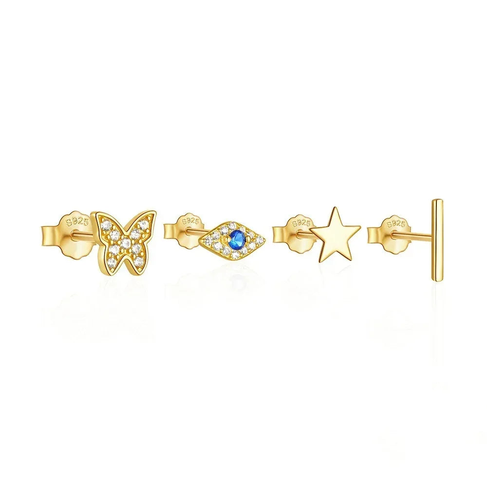 925 Sterling Silver Butterfly Star Devil's Eye Set - Viexta