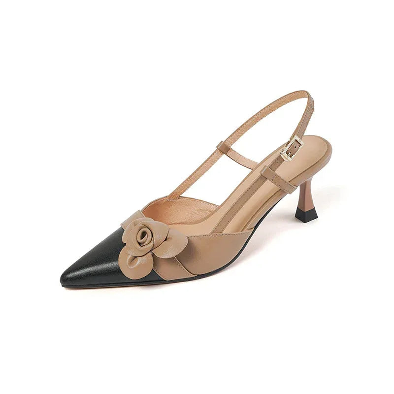 Women's Flower Pointed Toe Mid Heel Sandals - Viexta