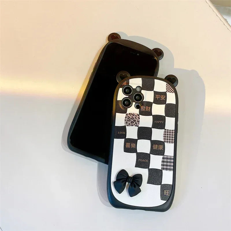 Black And White Lattice Bow iPhone case - Viexta