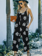 Flowers Print Suspender Jumpsuit - Viexta