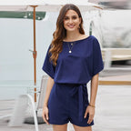 Short-sleeved Lace-up Jumpsuit - Viexta