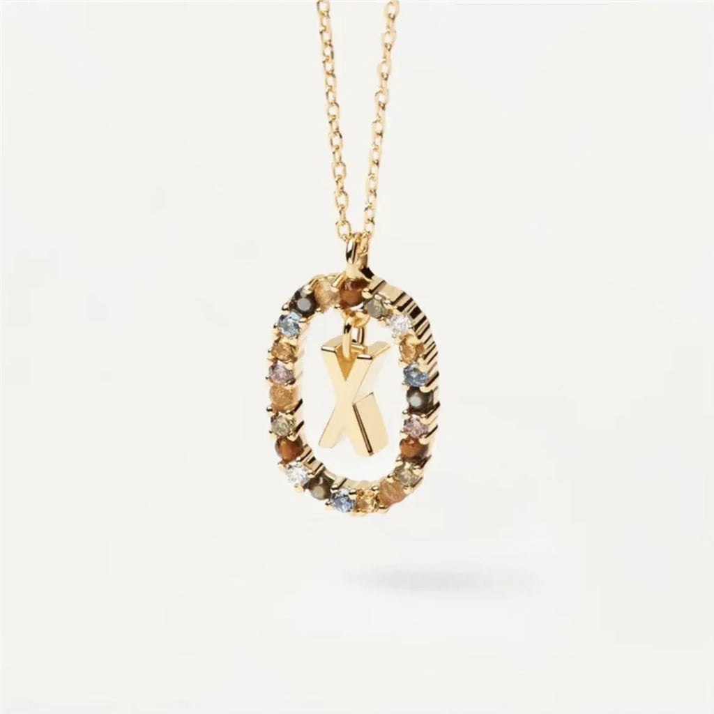 Colored Rhinestone Alphabet Necklace - Viexta