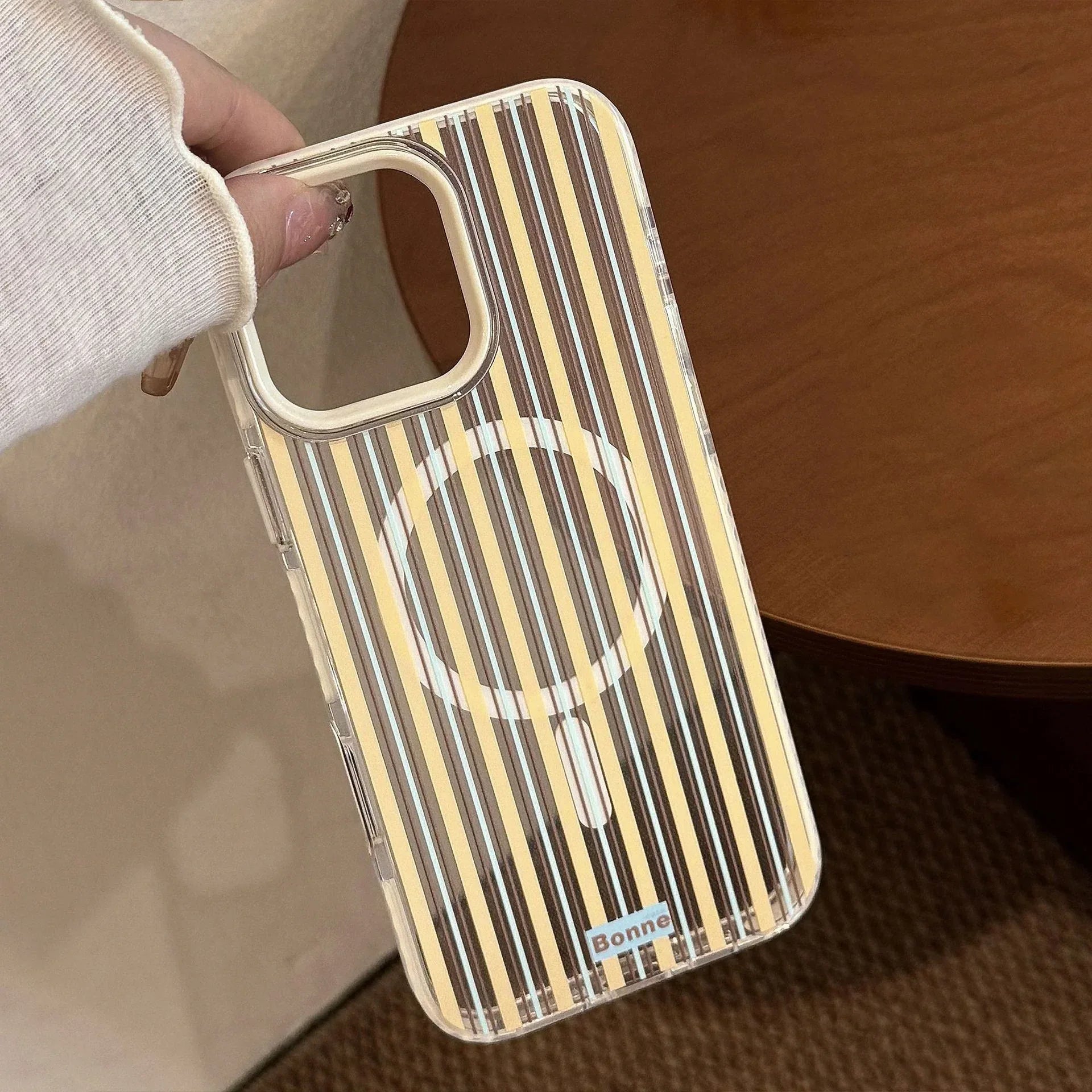 Striped Magnetic Transparent iPhone Case With Rotating Bowknot Stand - Viexta