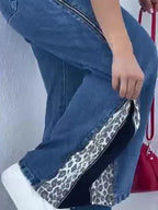 Leopard Print Zip-up Jeans - Viexta