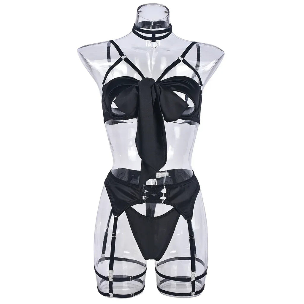 bow-tie-hot-lingerie-comfortable-four-piece-set - Viexta