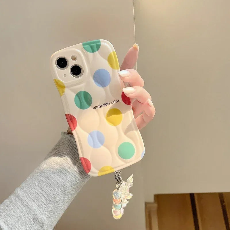 Color Polka Dot Chain Lanyard iPhone Case - Viexta
