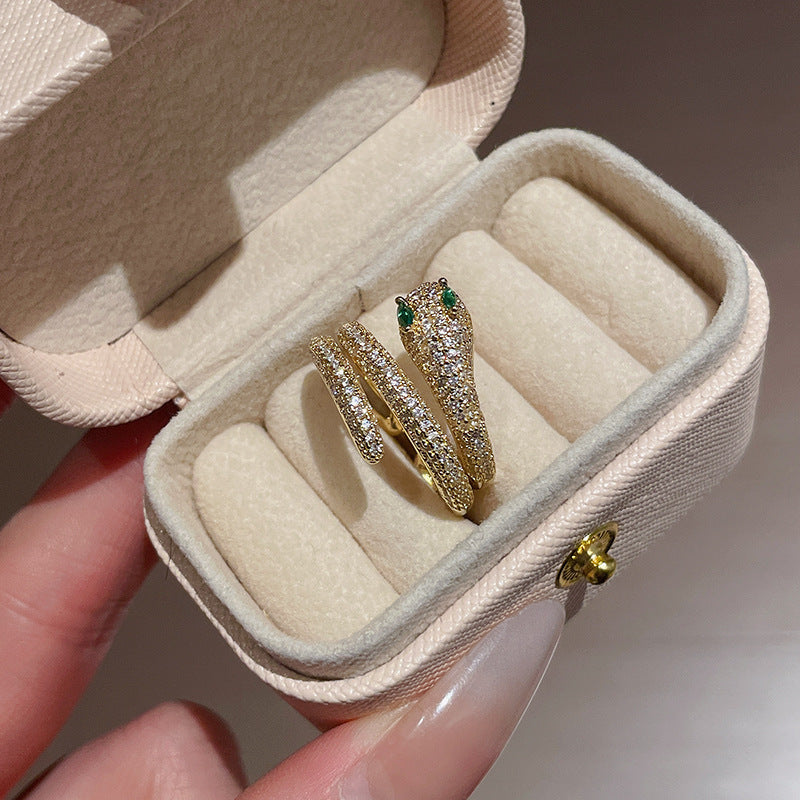 Real Gold Zircon Snakes Ring
