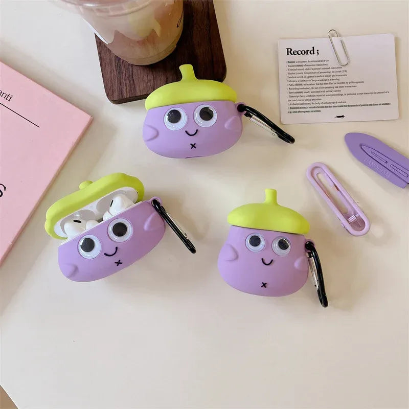 Cute Eyes Eggplant Earphone Case - Viexta