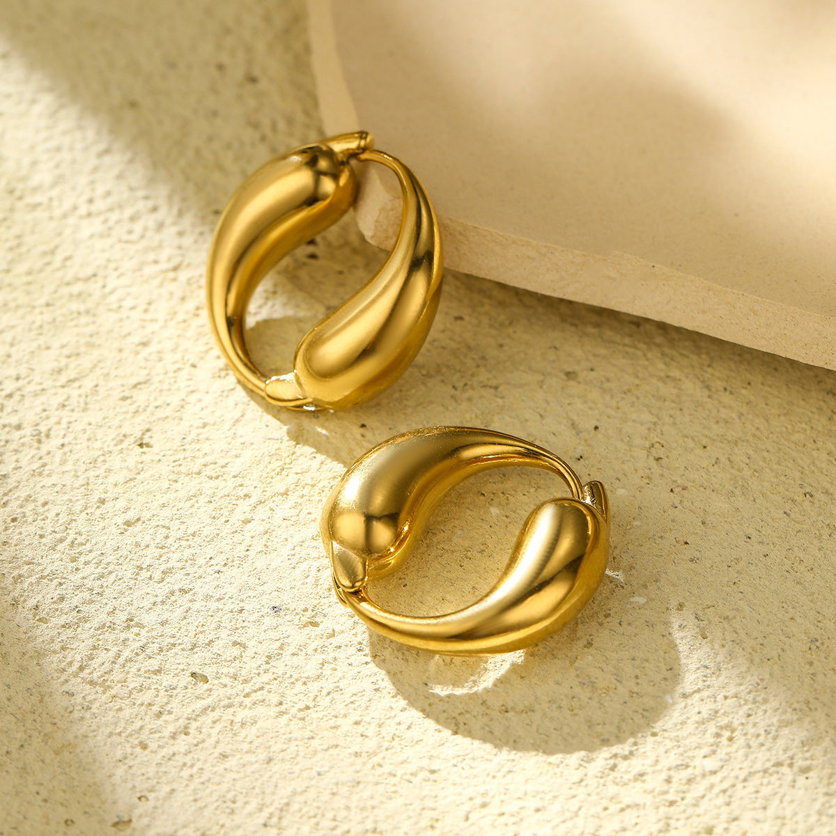O-shaped Stainless Steel Earrings with Gold Finish