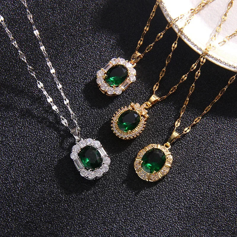 Titanium Steel Emerald Necklace - Viexta