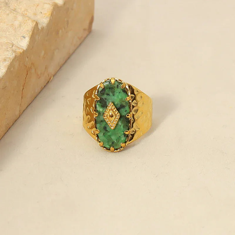 18k Gold Natural Stone Titanium Steel Ring
