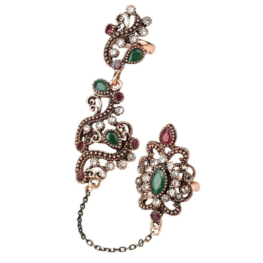 Resin Diamond Openwork Floral Vintage Ring - Viexta