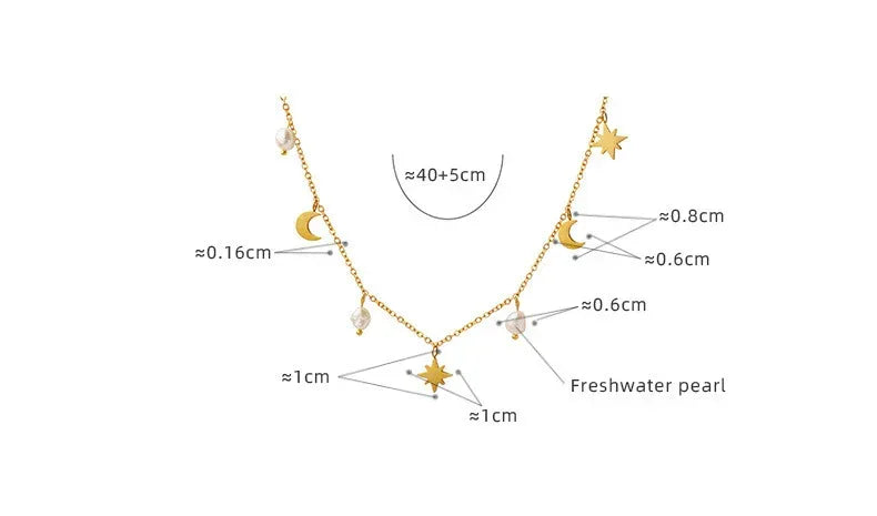 Star Moon Pearl Tassel Necklace - Viexta
