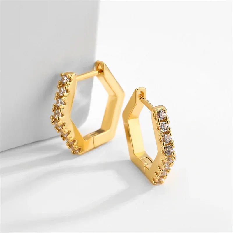 Hexagon Zircon-embedded Earrings - Viexta