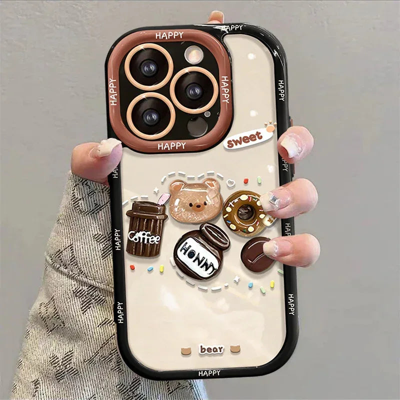 Coffee Bear Three-dimensional Doll Pendant iPhone Case - Viexta