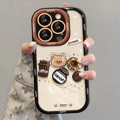 Coffee Bear Three-dimensional Doll Pendant iPhone Case