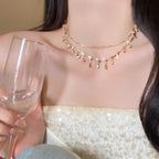 Bohemian Double Layer Necklace With Blue Rhinestone