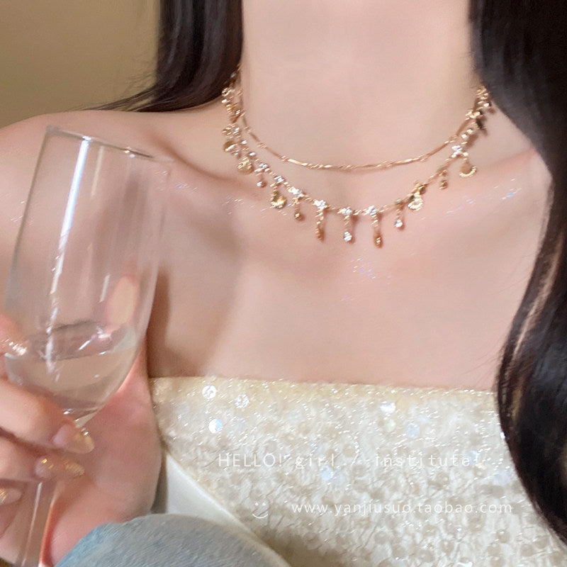 Bohemian Double Layer Necklace With Blue Rhinestone