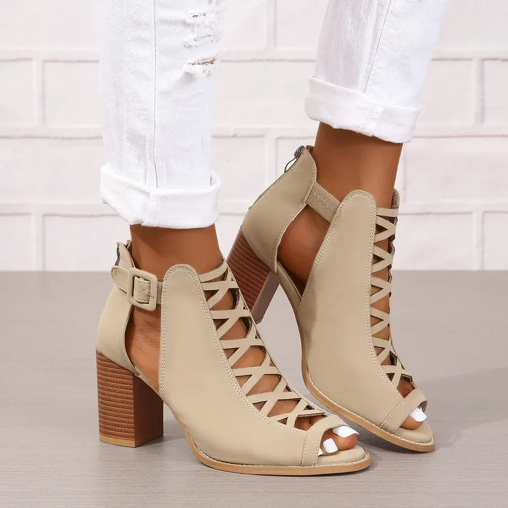 Women's Round Toe Buckle Boots - Viexta