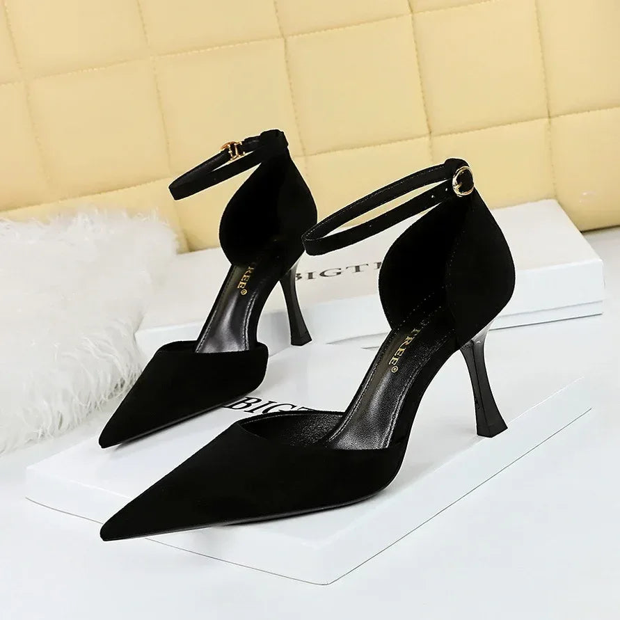 Slimming Suede Shallow Mouth Pointed-toe Heels - Viexta