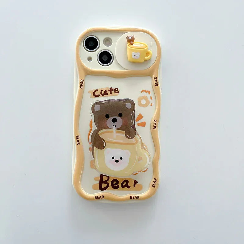 Cartoon Cute Three-dimensional Sliding Window Bear iPhone Case - Viexta