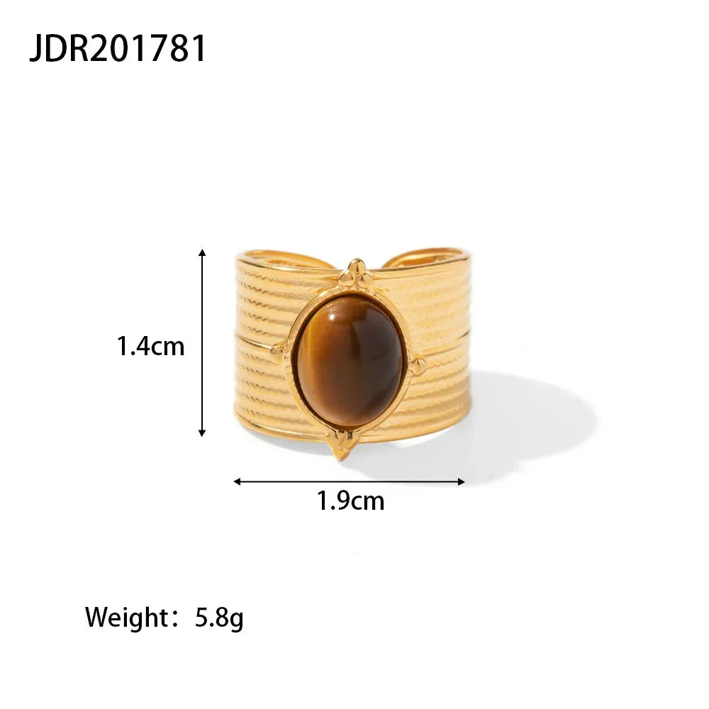 natural-gemstone-titanium-steel-open-end-ring - Viexta