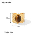 natural-gemstone-titanium-steel-open-end-ring - Viexta