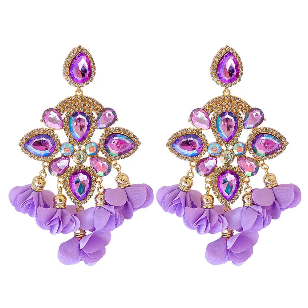 Bohemia Color Diamond Flower Earrings - Viexta