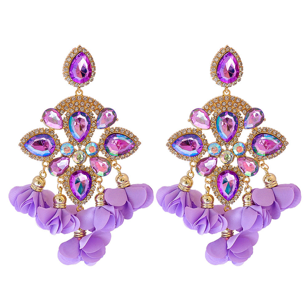 Bohemia Color Diamond Flower Earrings