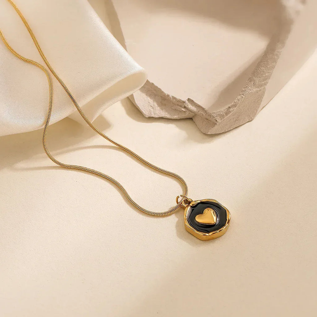 retro-oil-dripping-heart-geometric-pendant-necklace - Viexta