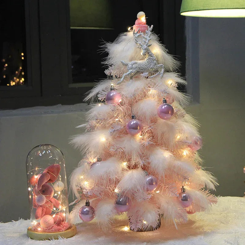 christmas-ornament-desktop-small-tree-christmas-tree-pink-feather-decoration-tree - Viexta