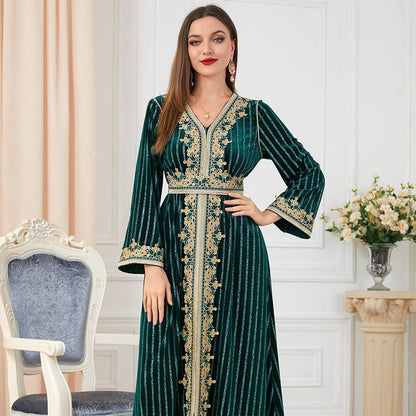 Ethnic Long Sleeve Split Velvet Dress