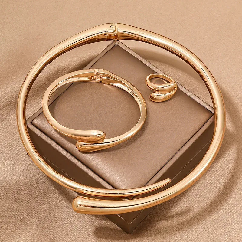 glossy-womens-collar-bracelet-ring-jewelry-suit - Viexta