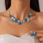 Geometric Square Earring And Necklace Set For Women