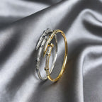 V Gold Classic Full Rhinestone Stud Bracelet with Diamond-Encrusted Ends, Thick 18K Rose Gold Plated, Luxury Couple Bracelet