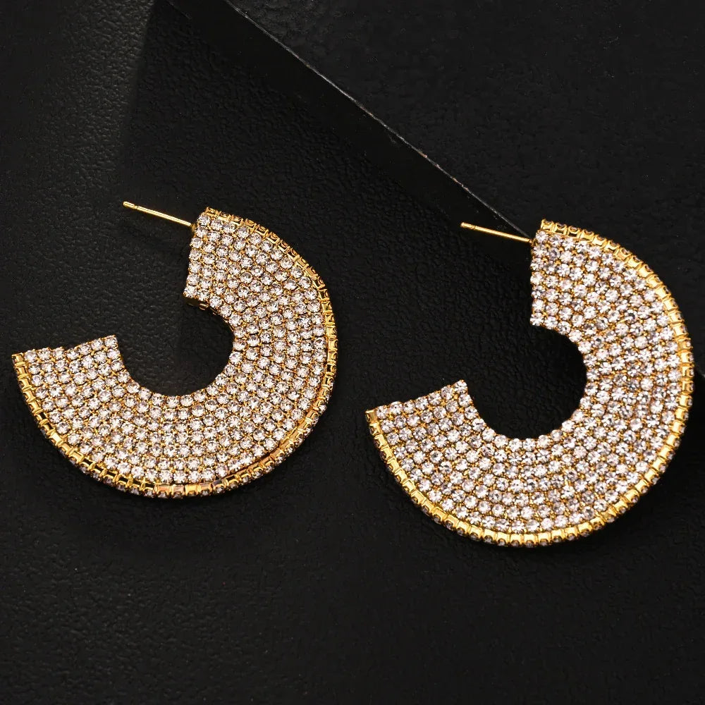Minority Rhinestone C- Shaped Earrings - Viexta