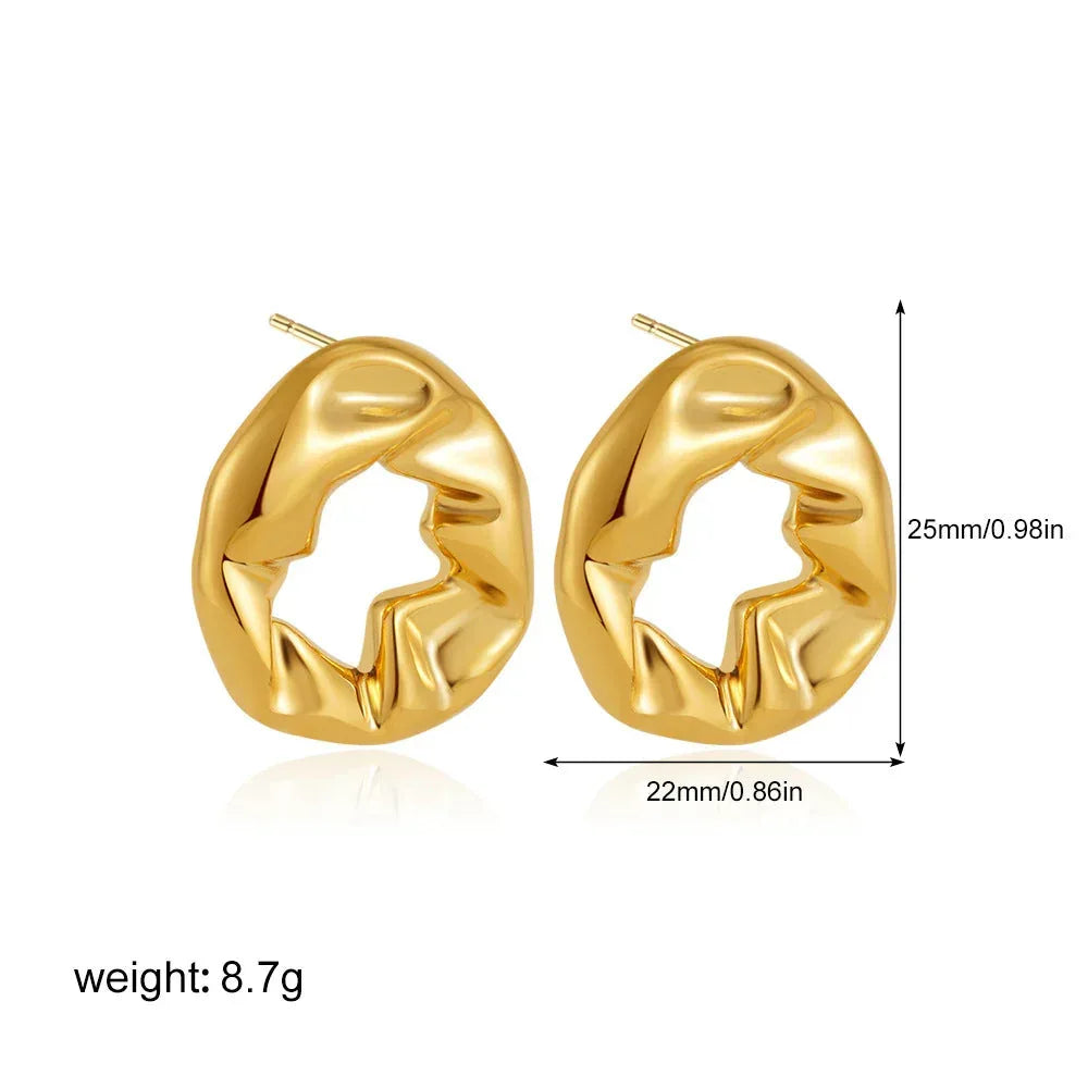 18k-gold-balloon-fold-irregular-texture-earrings - Viexta