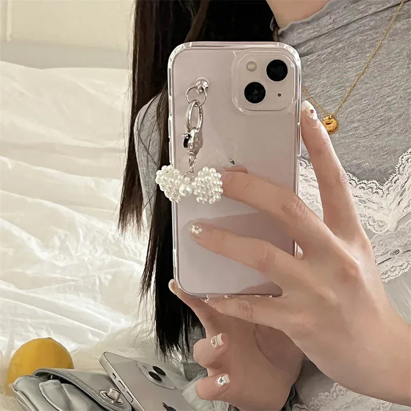 transparent-pearl-bow-pendant-iphone-case - Viexta