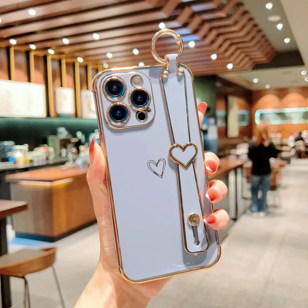 Electroplated Hollow Heart Wrist iPhone Case - Viexta
