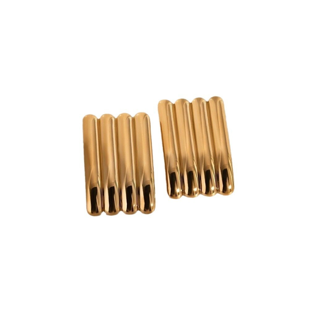 Simple and personalized high-end gold stainless steel striped earrings and earrings