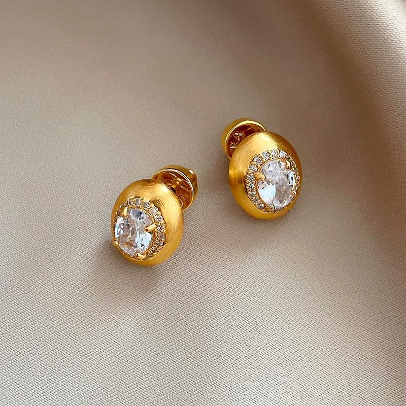 Silver Needle Micro Inlaid Zircon Ear Studs - Viexta